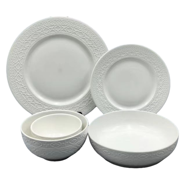 White ceramic tableware plates and bowls, a simple home dinner plate set Item Picture