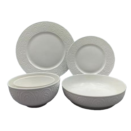 White ceramic tableware plate and bowl set for home use, simple dining plate and bowl set Item Picture