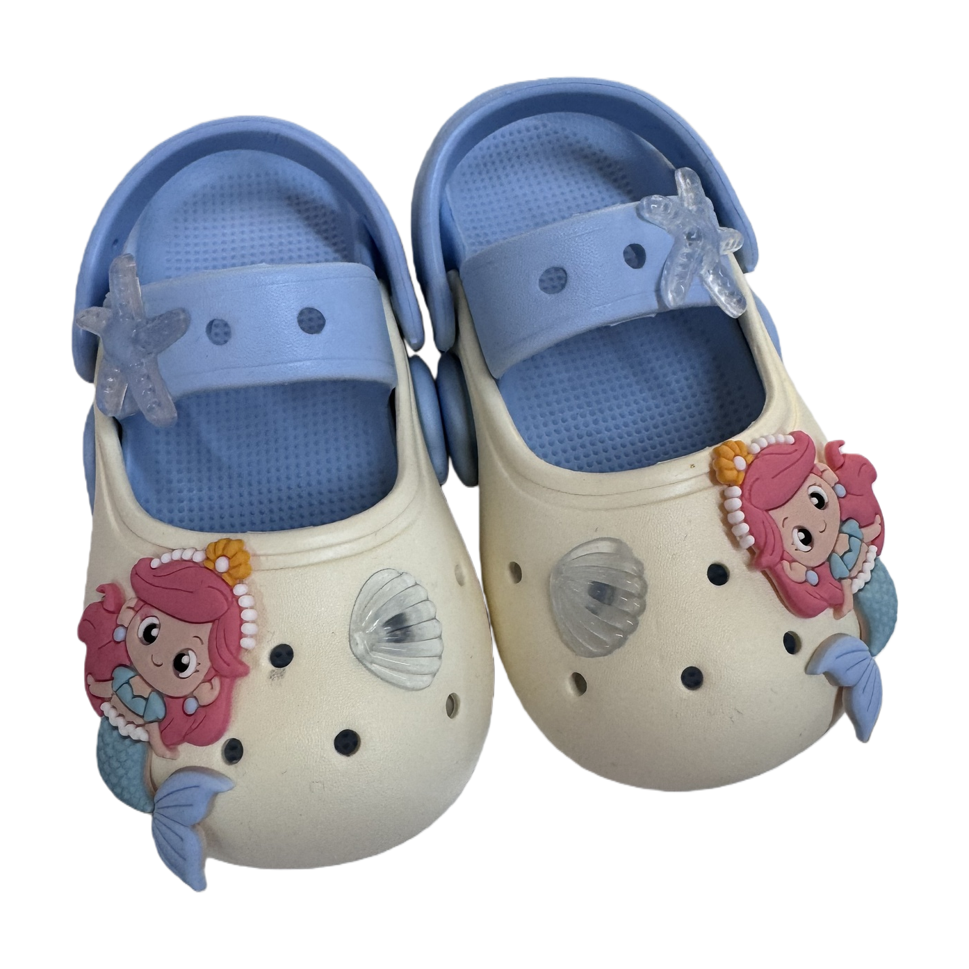 Cartoon mermaid-decorated children's crocs, breathable, anti-slip, soft-soled, cute, fashionable and casual shoes Item Picture