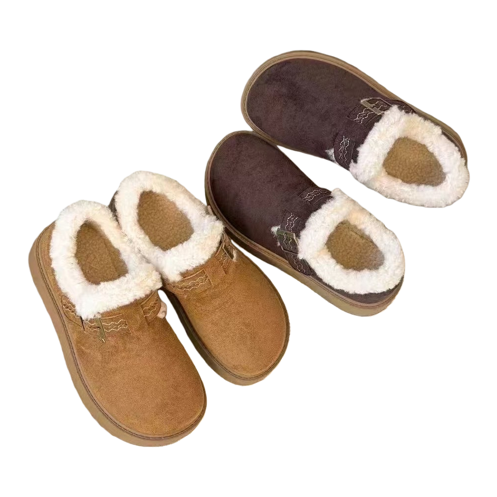The Burken 226-2 winter warm cotton shoes feature a comfortable fleece lining and a flat, camel-brown color Item Picture