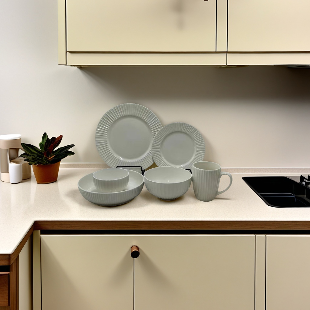 White ceramic tableware, plates, bowls and cups, home set, simple and daily-use details Picture