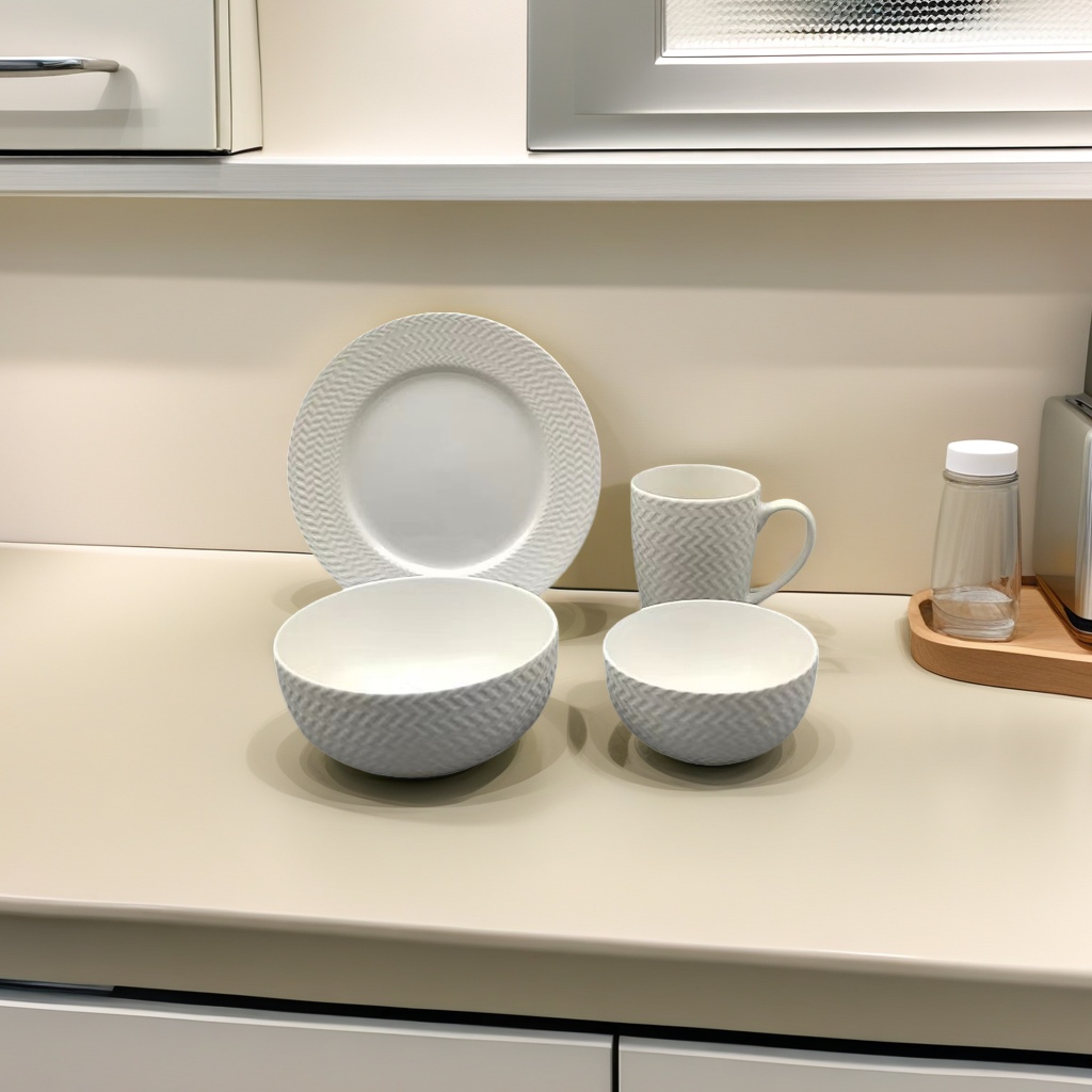 White ceramic tableware, plates, cups and bowls, home set, simple style, durable Application Scenario