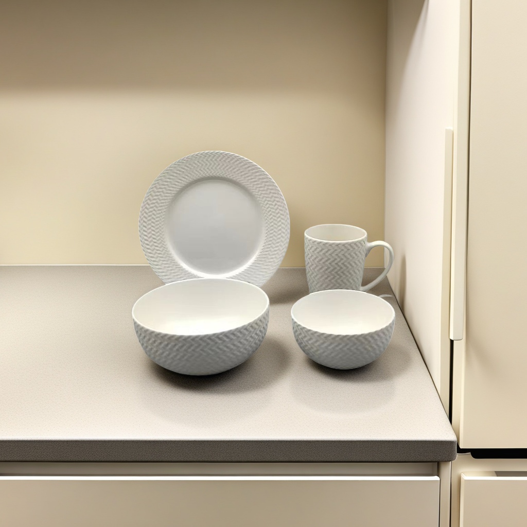 White ceramic tableware, plates, cups and bowls, home set, simple style, durable details Picture
