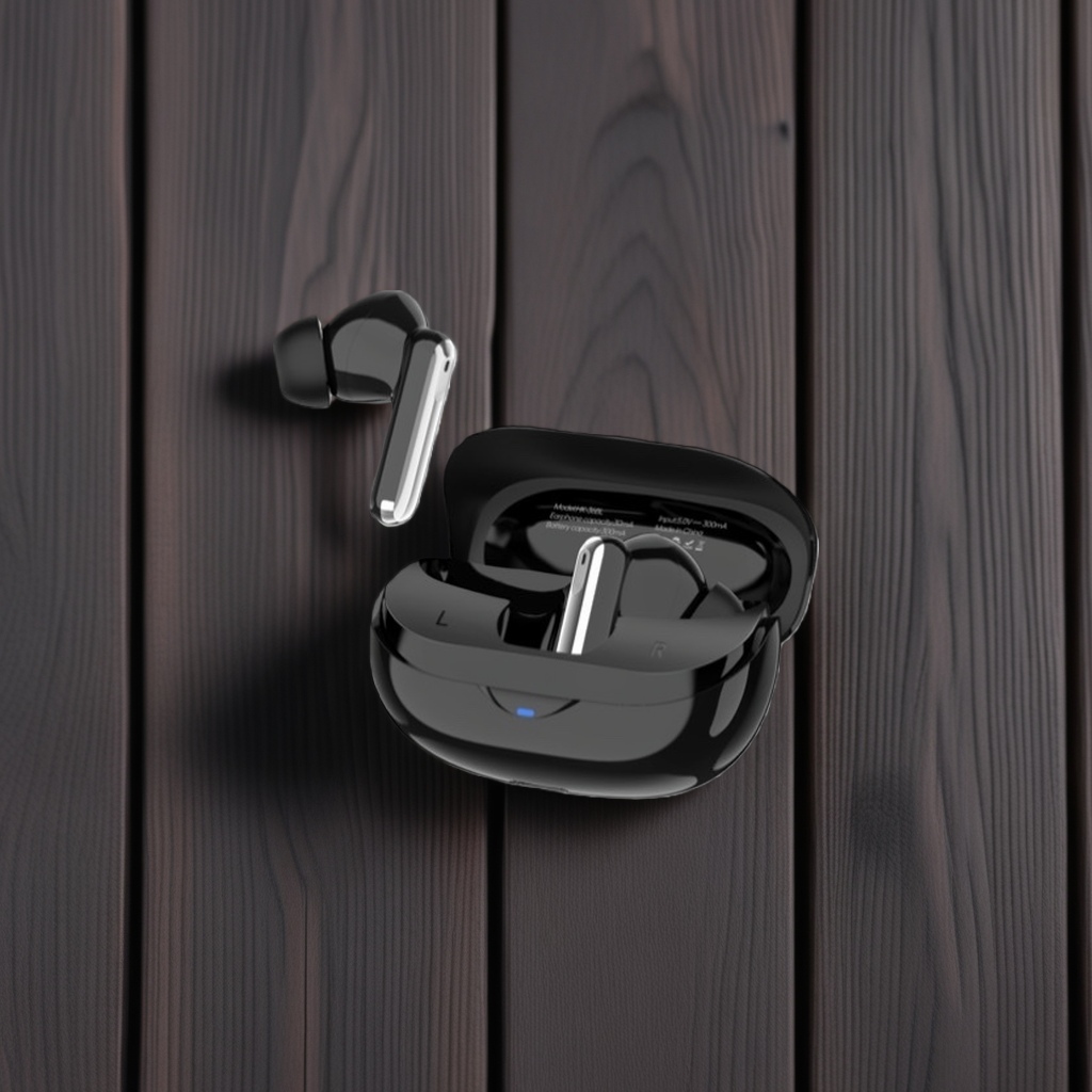 Black wireless Bluetooth headphones with charging case, noise-cancelling, clear sound quality, portable wireless headphones details Picture