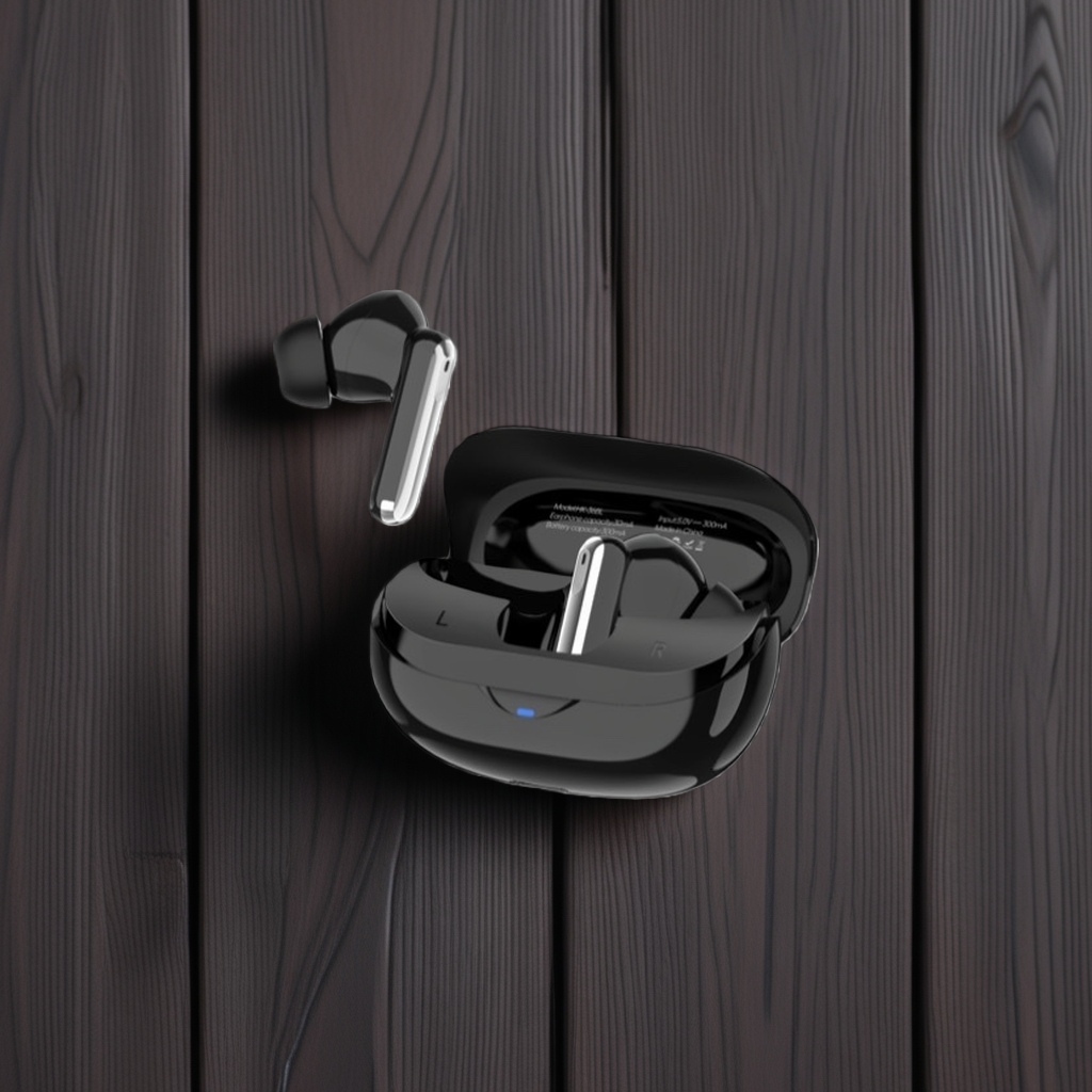 Black wireless Bluetooth headphones with charging case, noise-cancelling, clear sound quality, portable wireless headphones Specification image