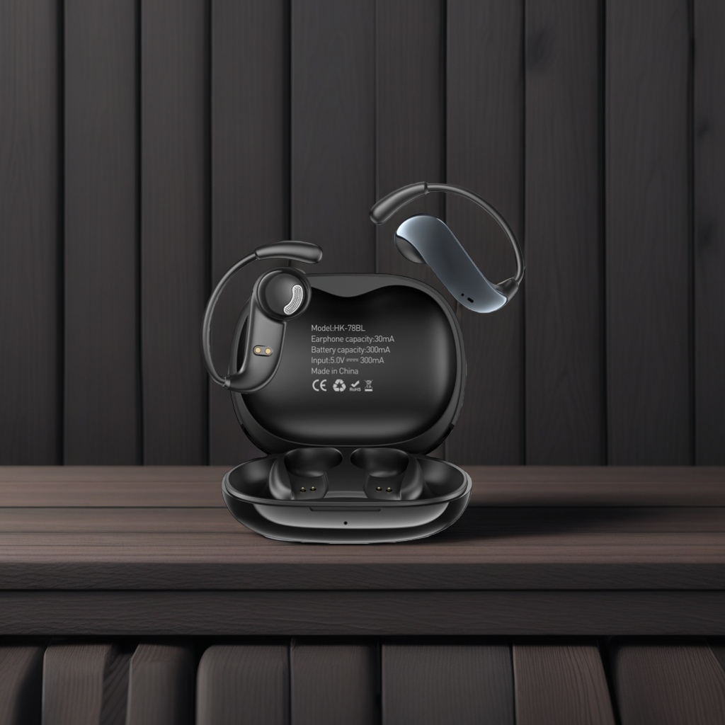 Black over-ear wireless Bluetooth headphones and charging case Specification image
