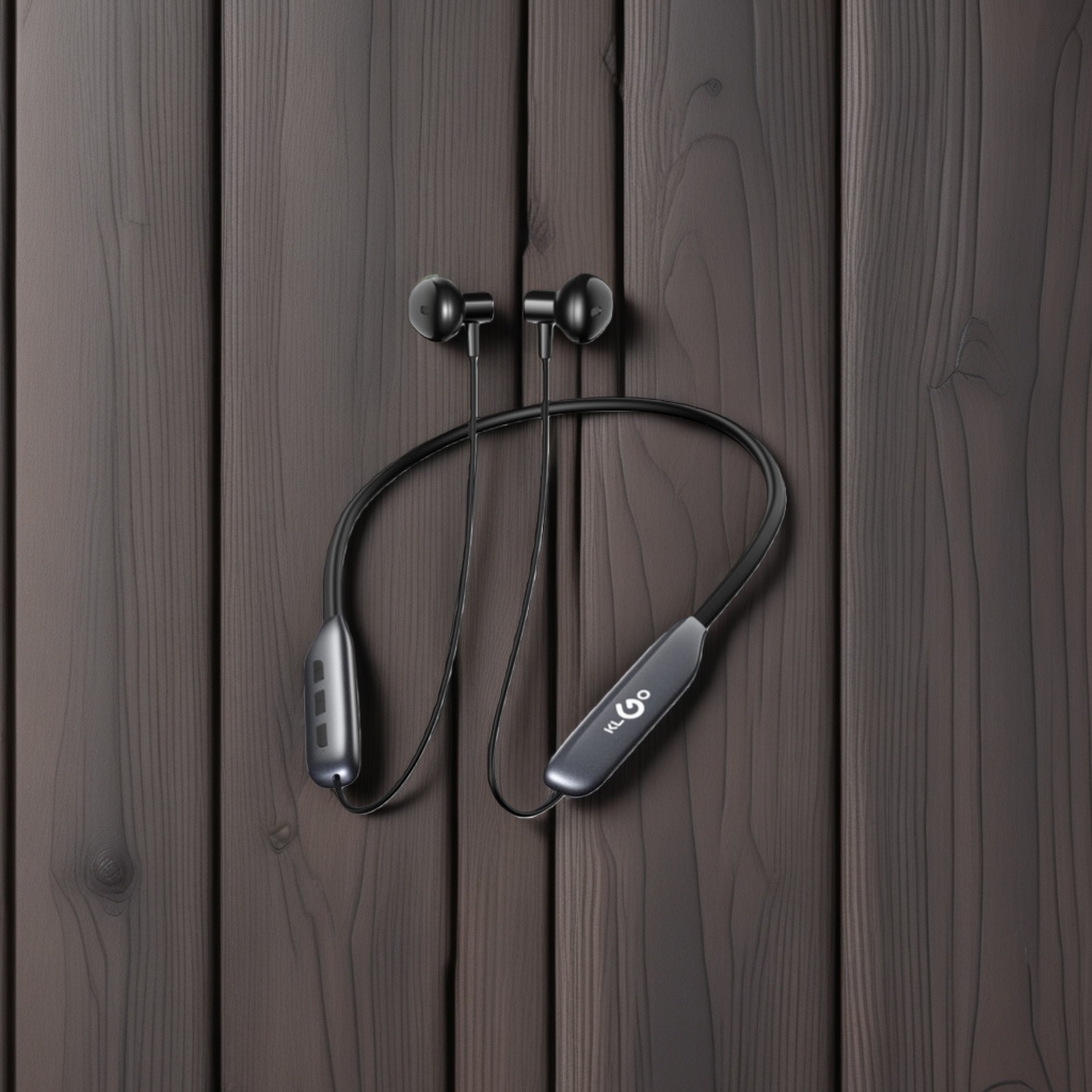 The KLGO neckband wireless Bluetooth headphones feature noise-cancelling, clear sound quality, portability and long battery life details Picture