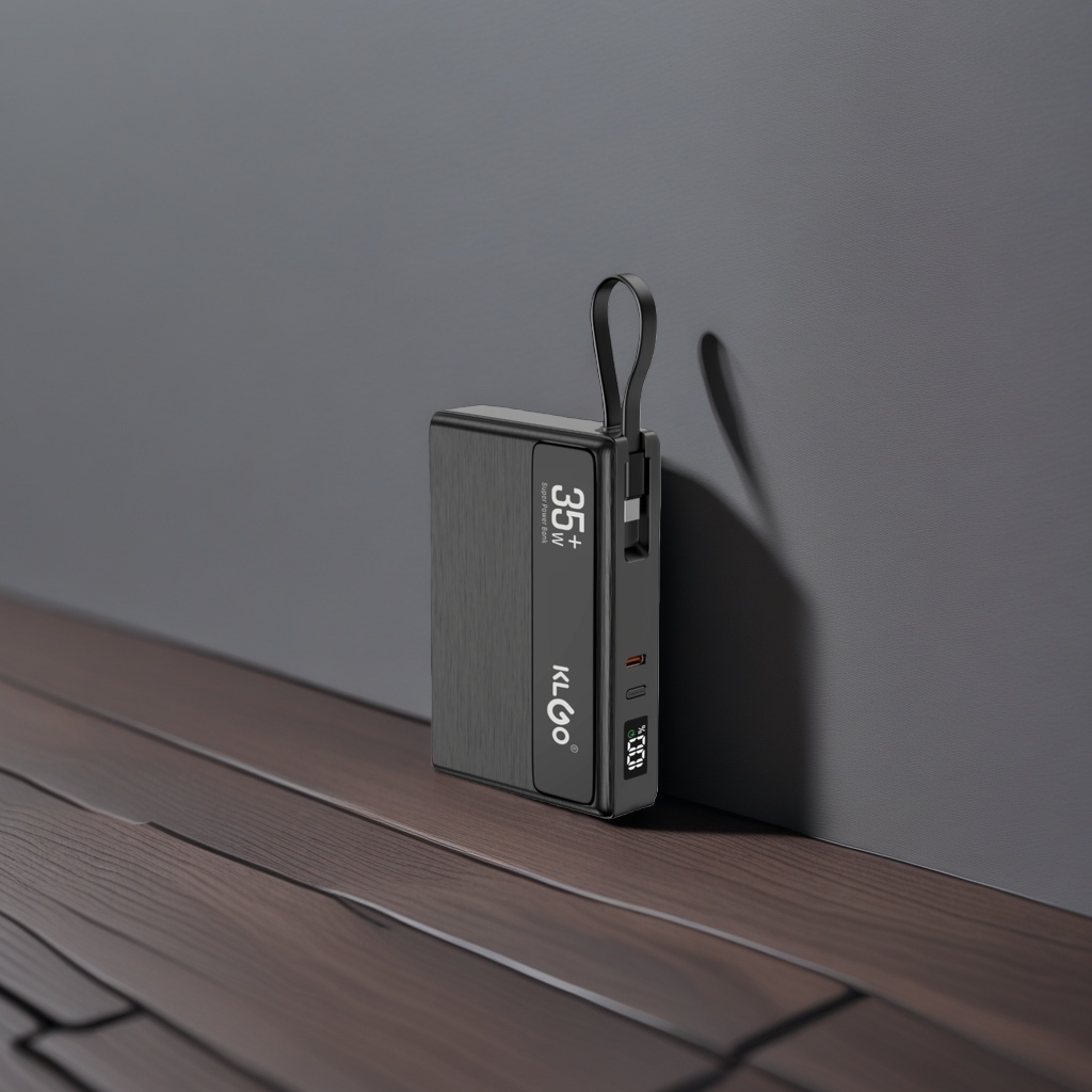 The black portable power bank has a main body with a large capacity of 20,000 mah for fast charging Application Scenario