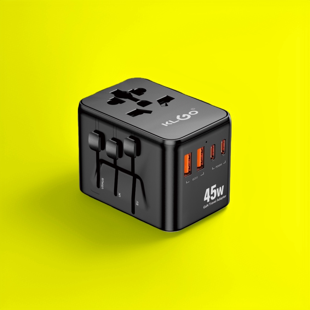 黑色旅行转换插头+KLGO 45W GaN 旅行适配器产品图
