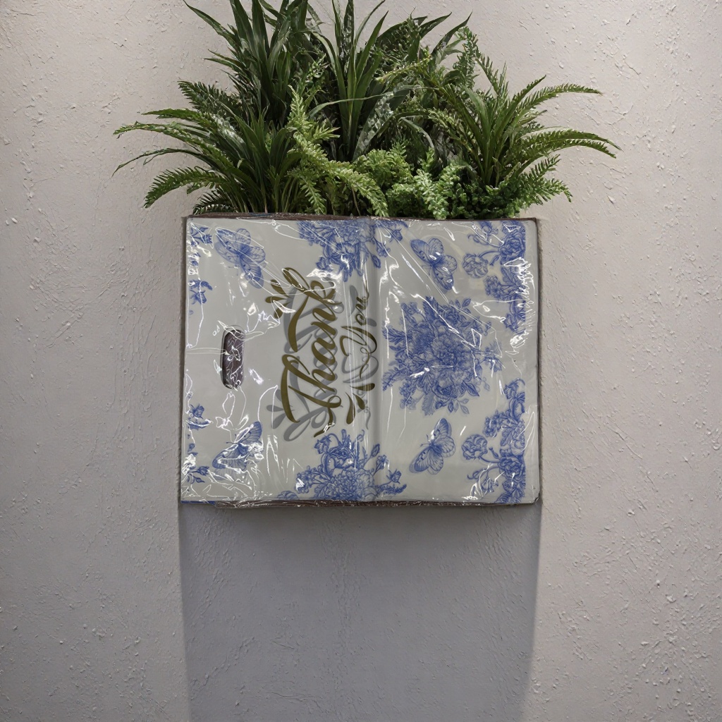 Blue floral butterfly pattern white handbag Specification image