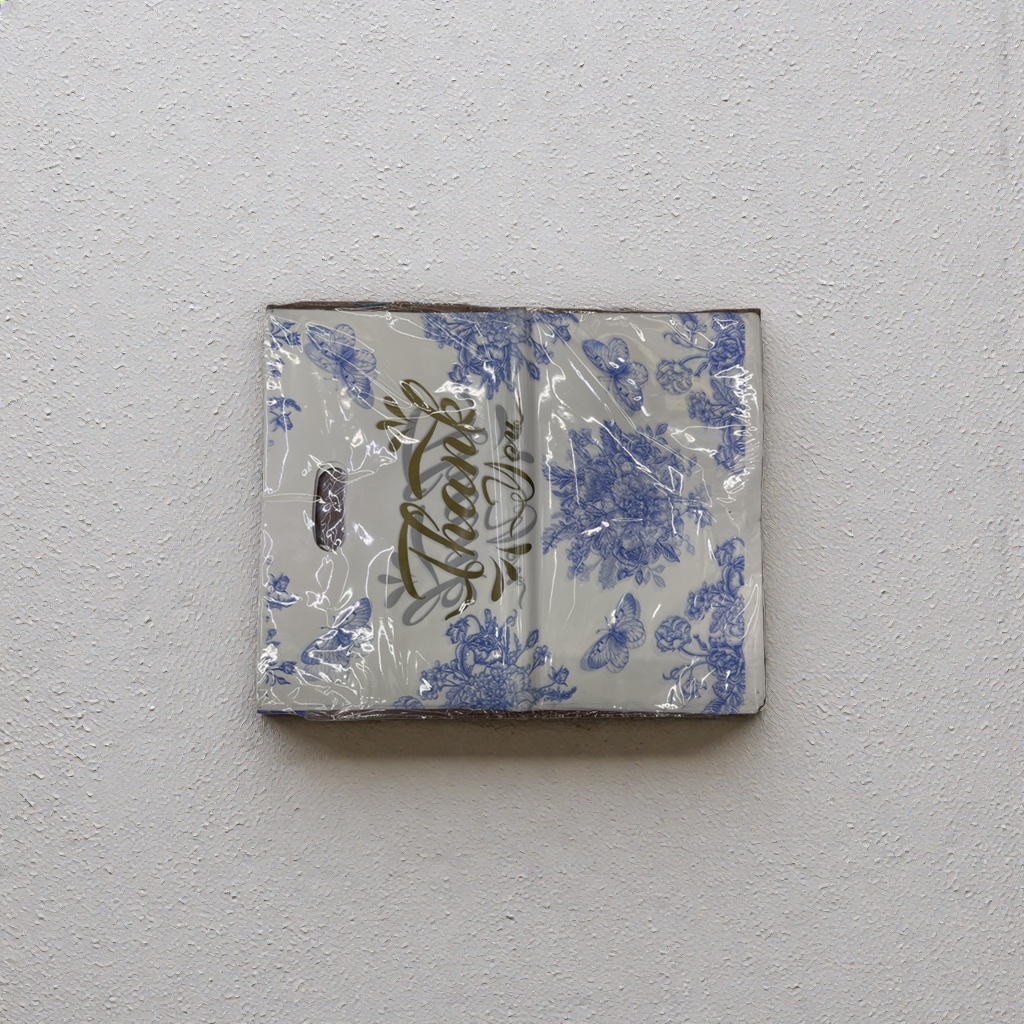 Blue floral butterfly pattern white handbag