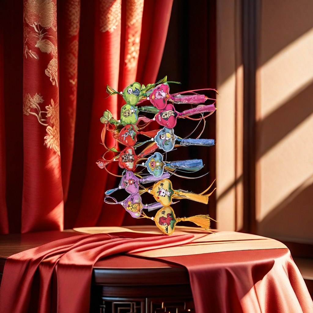 彩色刺绣十二生肖挂饰中国风家居装饰摆件年兽挂件细节图
