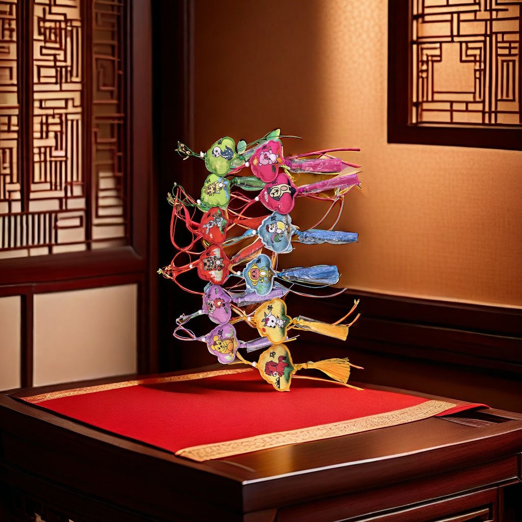 彩色刺绣十二生肖挂饰中国风家居装饰摆件年兽挂件产品图