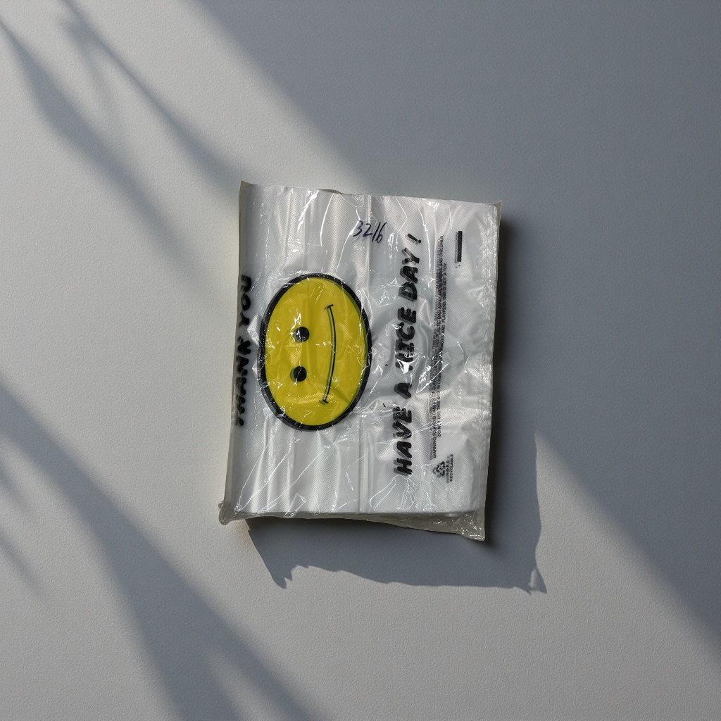 Smiling face pattern plastic bags, daily storage bags, large transparent household bags details Picture