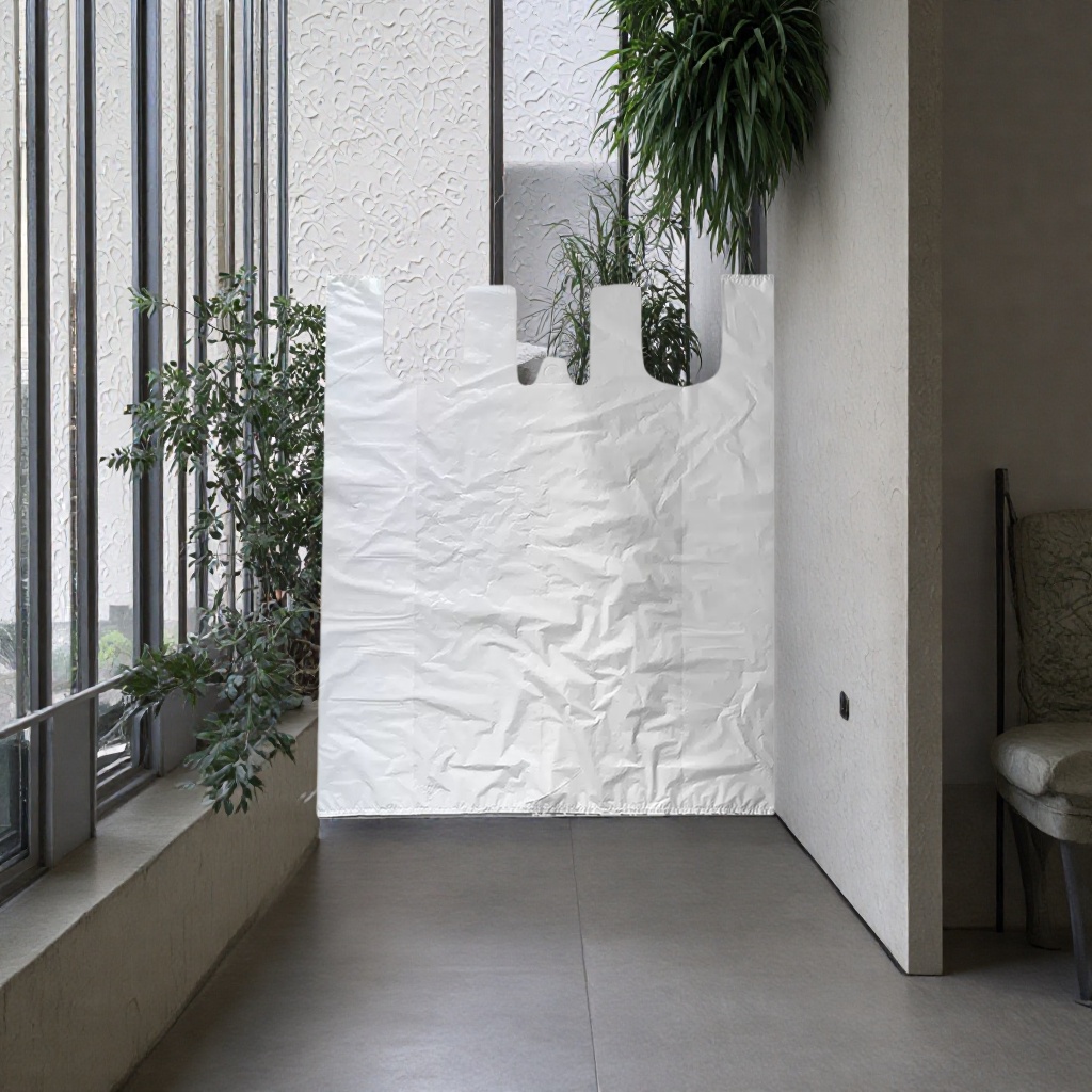 The main packaging bag of the white plastic bag is a reusable eco-friendly bag and a daily shopping bag Specification image