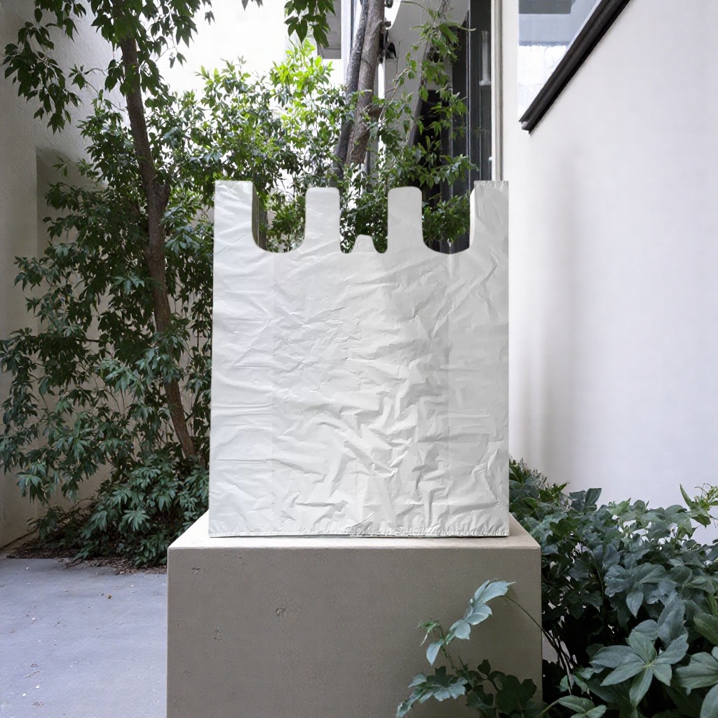 The main packaging bag of the white plastic bag is a reusable eco-friendly bag and a daily shopping bag details Picture