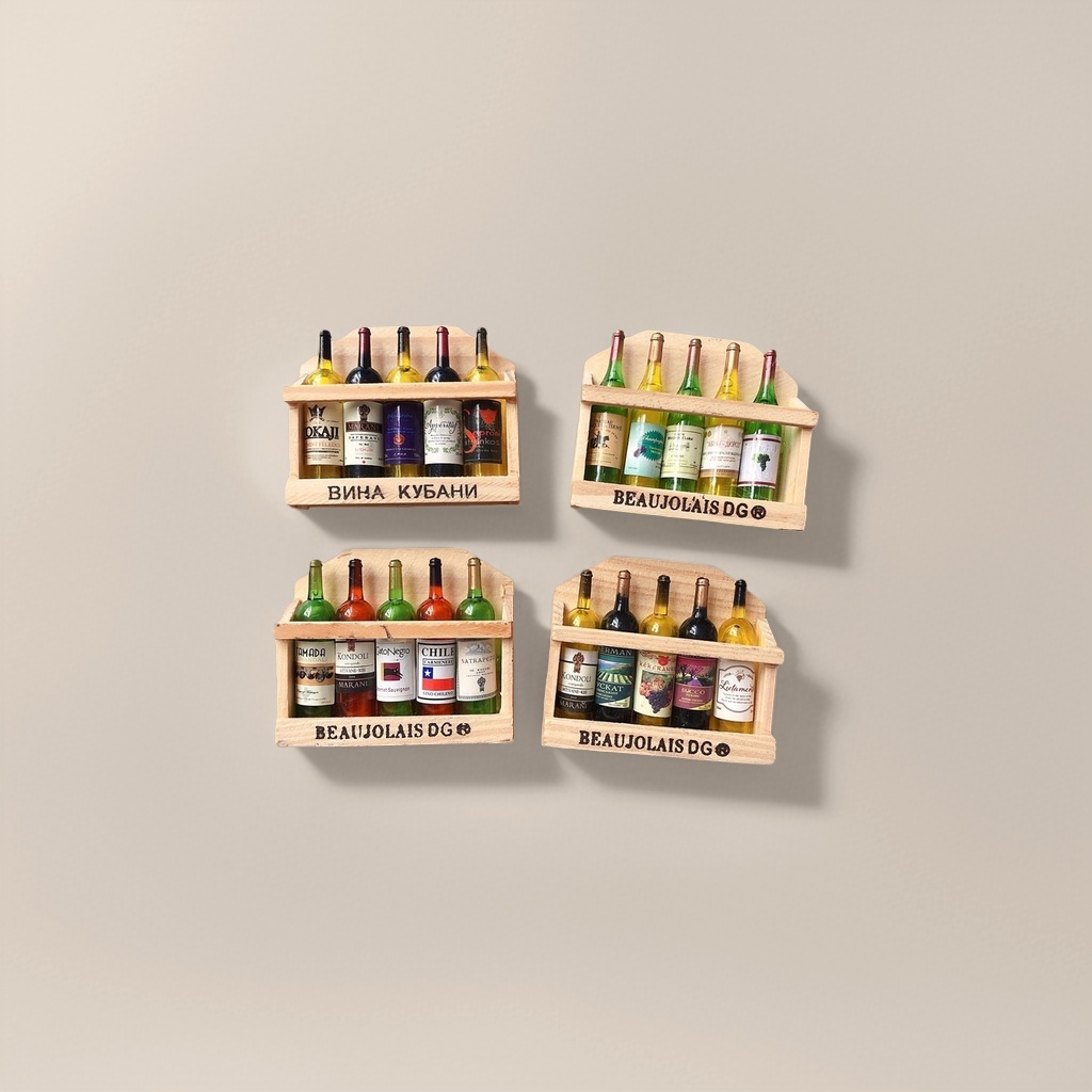 Mini wine bottle model, wooden wine rack, home decorative item, retro style storage rack details Picture