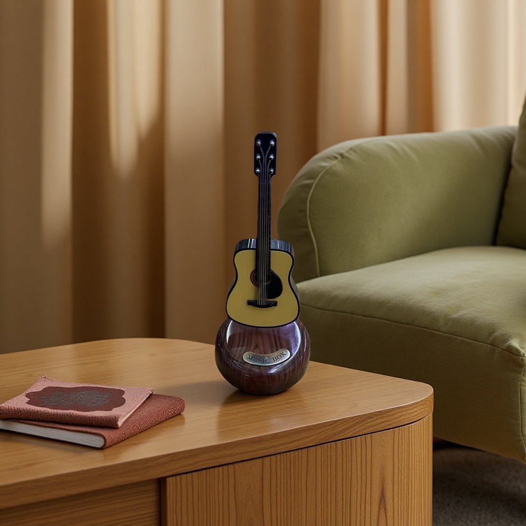 Guitar-shaped music box, pleasant melody, fun and childlike music box, classic and retro style details Picture