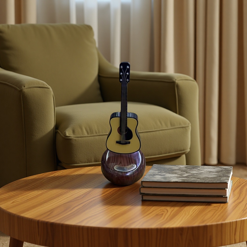 Guitar-shaped music box, pleasant melody, fun and childlike music box, classic and retro style Application Scenario