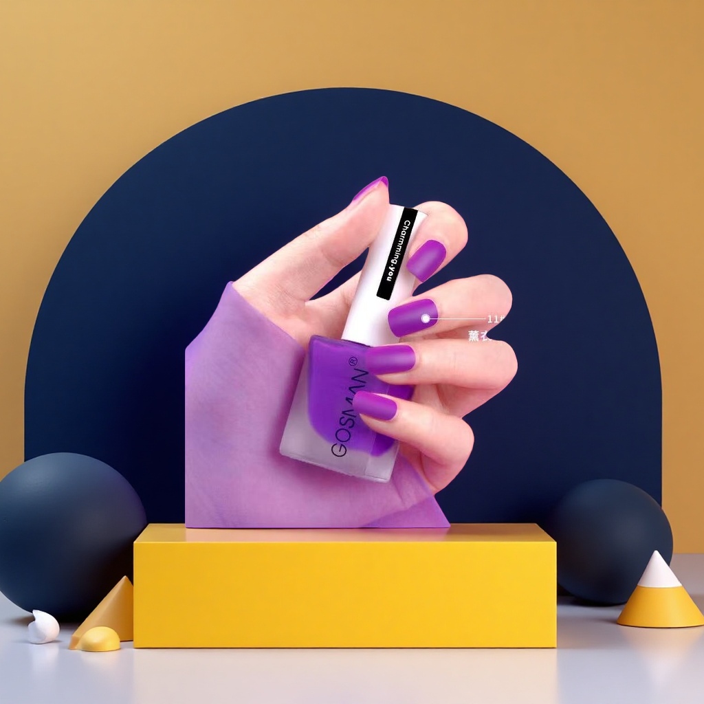 Close-up shot of purple nail polish on the hand, the same whitening nail polish from a big brand details Picture
