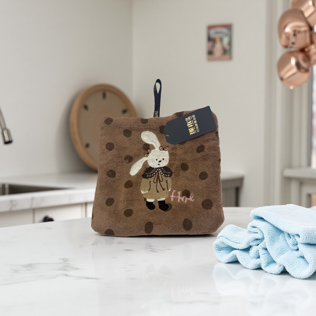 The plush fabric rabbit pattern thickened towel is soft and has good water absorption