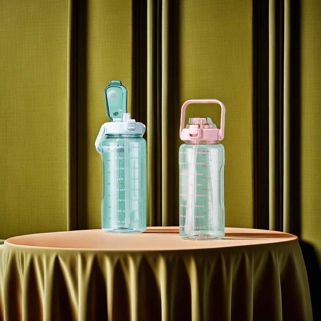 Transparent water bottles are portable drinking containers for daily use