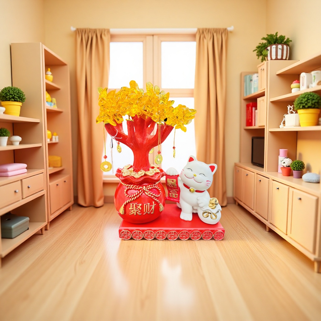 招财猫招财树摆件客厅风水装饰品好运摆件产品图