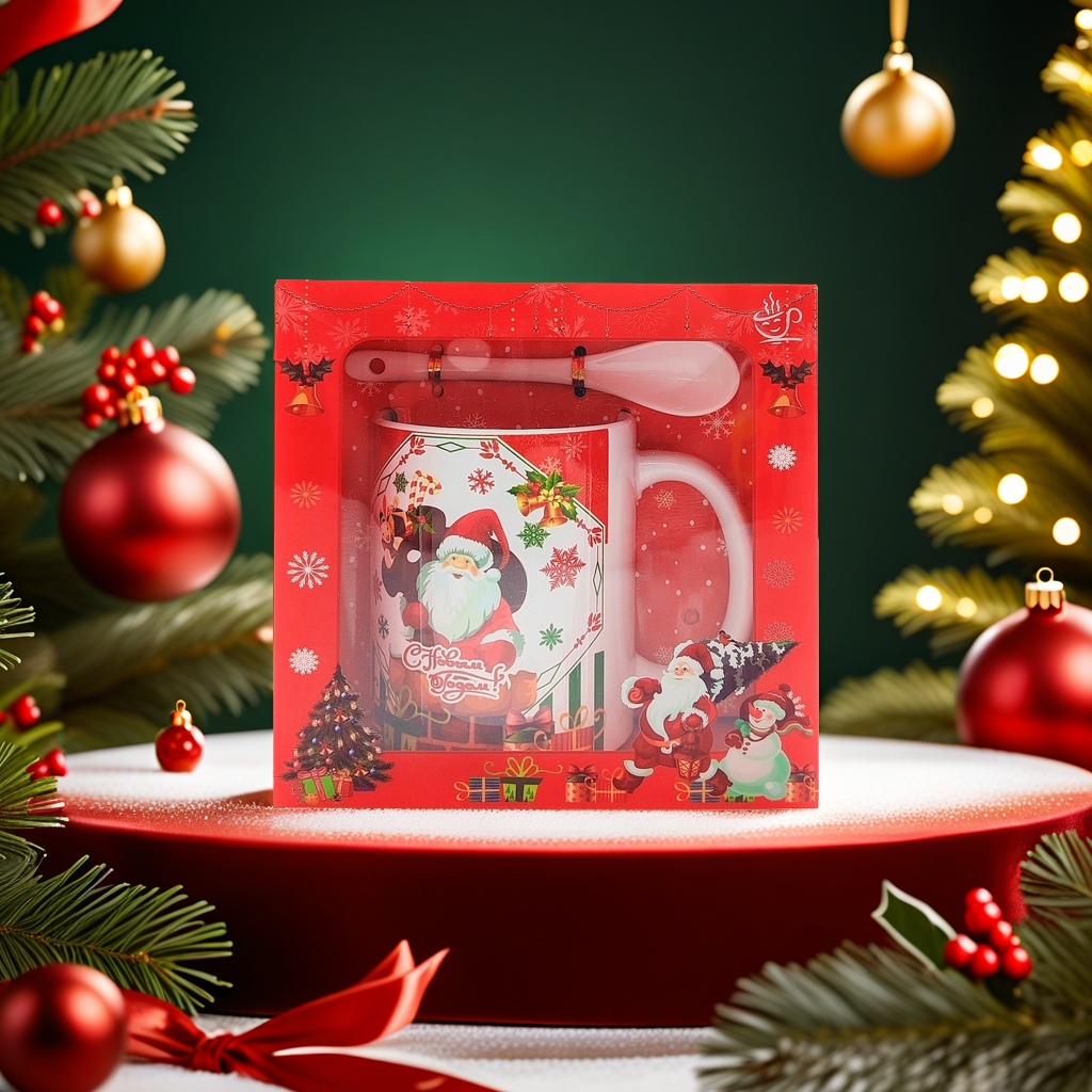 Christmas cup and spoon set gift box containing Santa Claus mugs Application Scenario