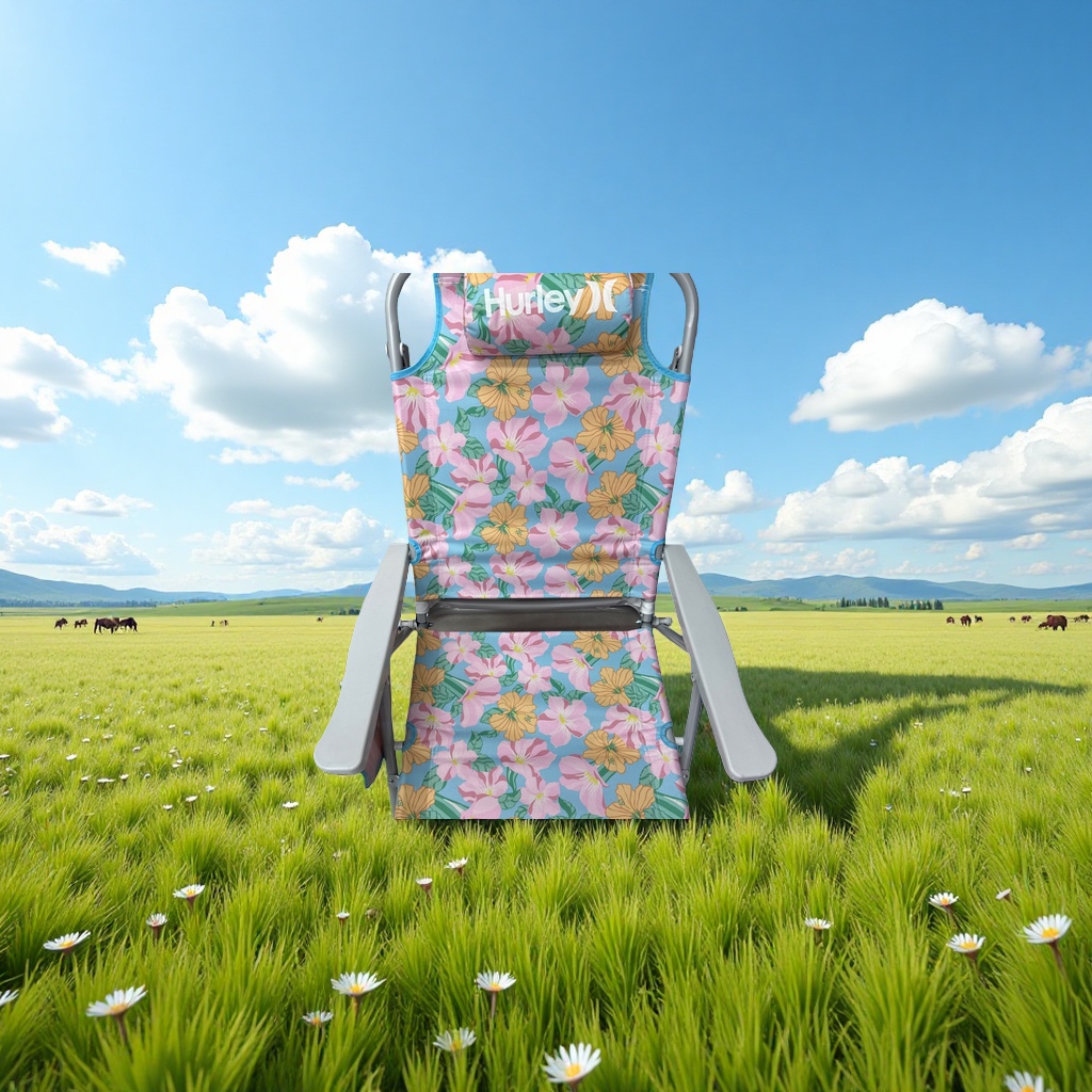 Floral pattern folding chair, outdoor leisure portable chair, home courtyard seat cushion details Picture