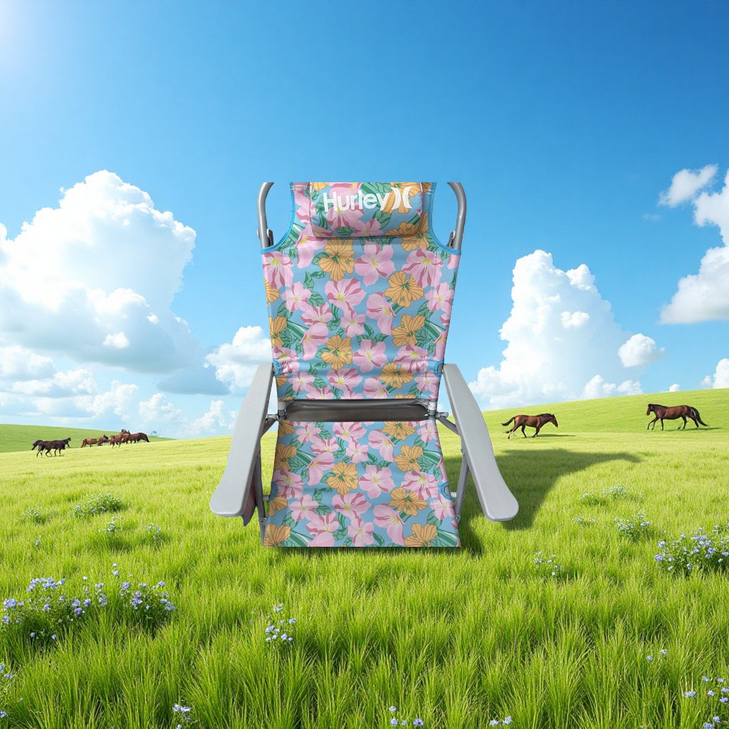 Floral pattern folding chair, outdoor leisure portable chair, home courtyard seat cushion