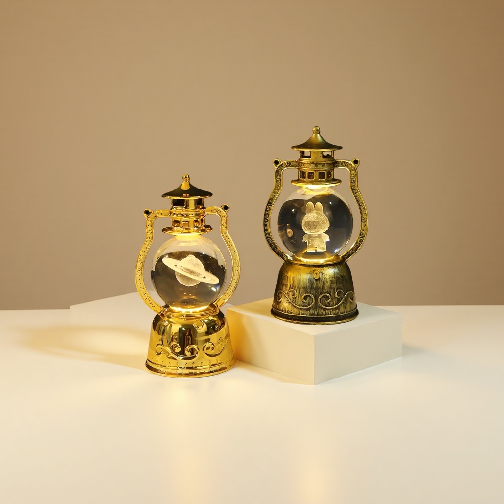 A small revolving lantern with an inlaid crystal ball and a night light decoration Application Scenario