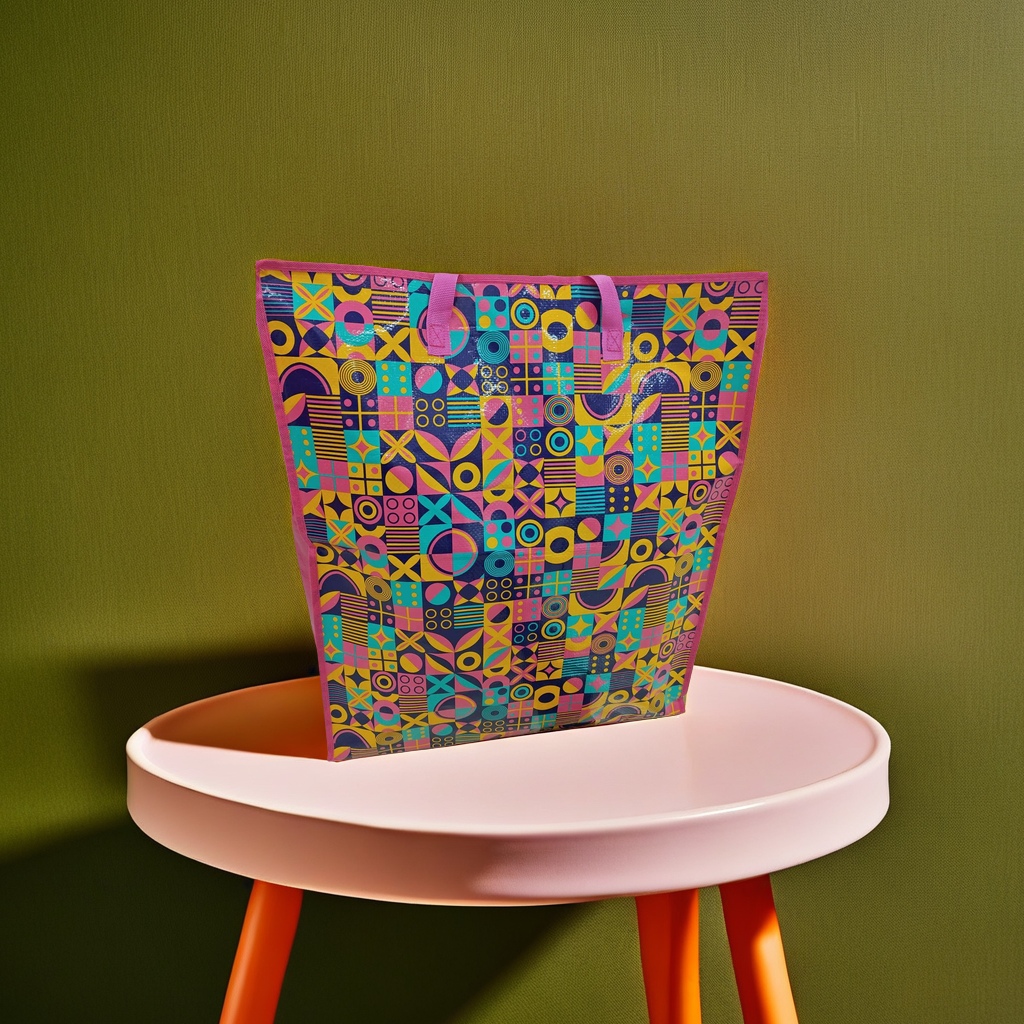 Colorful geometric pattern handbag, simple and fashionable shopping bag, home storage bag 153137025 Specification image