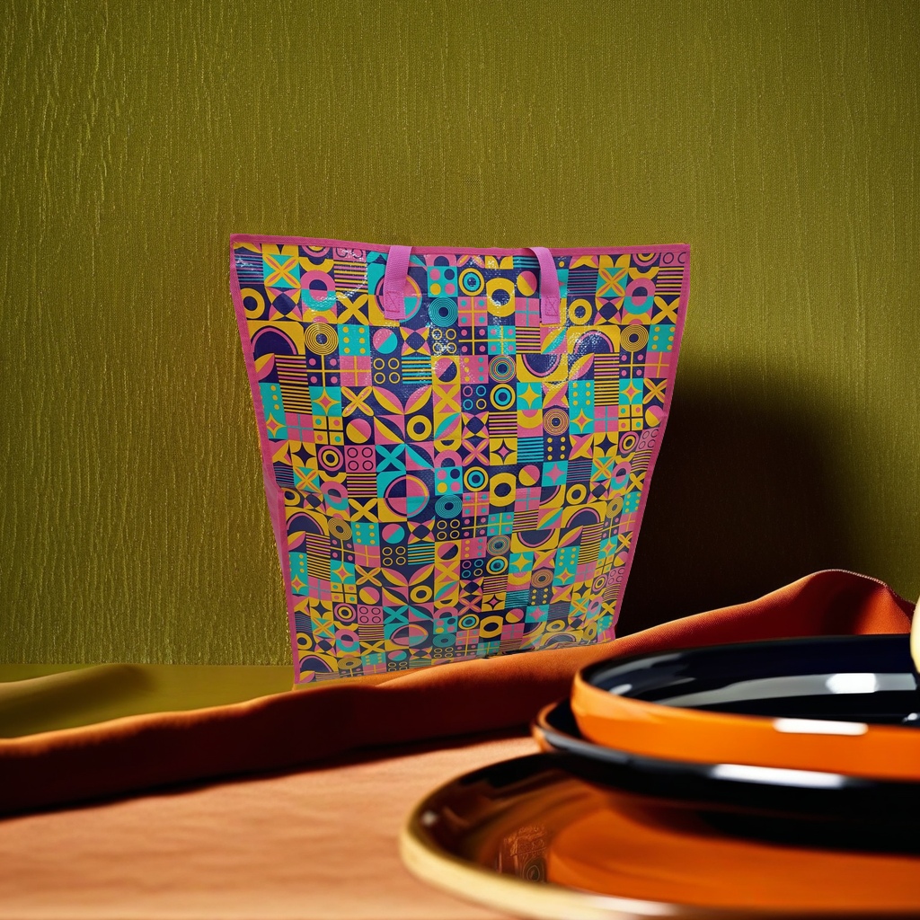 Colorful geometric pattern handbag, simple and fashionable shopping bag, home storage bag 153137025 details Picture