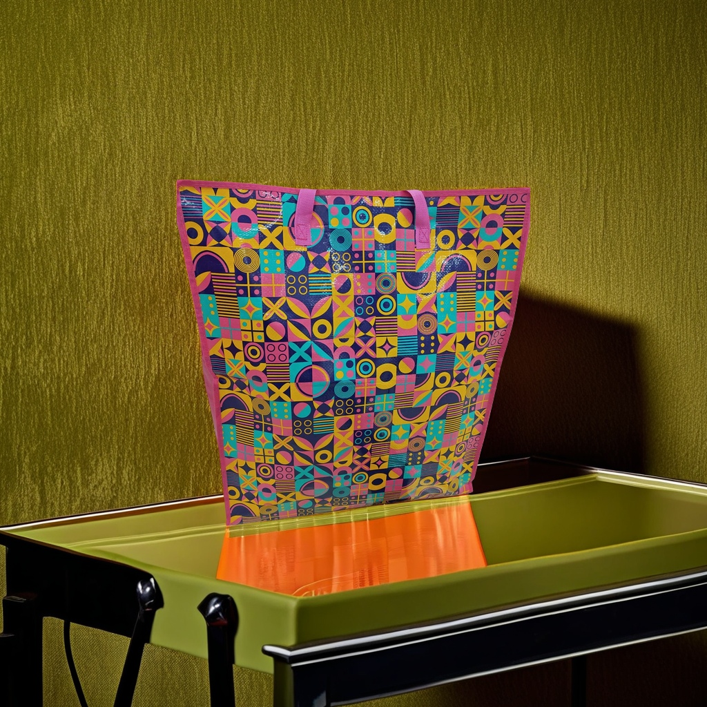 Colorful geometric pattern handbag, simple and fashionable shopping bag, home storage bag 153137025