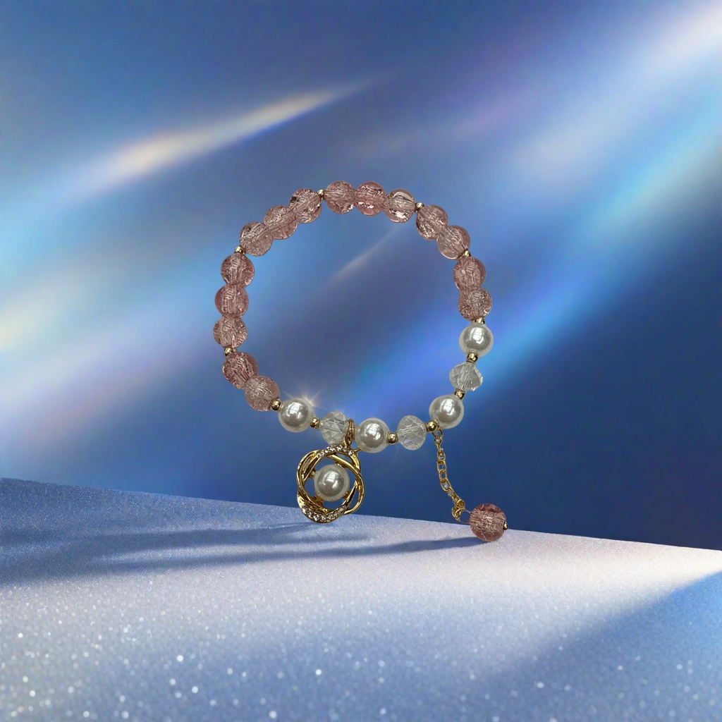 A simple and fashionable gift for girls with a pink crystal imitation pearl bracelet