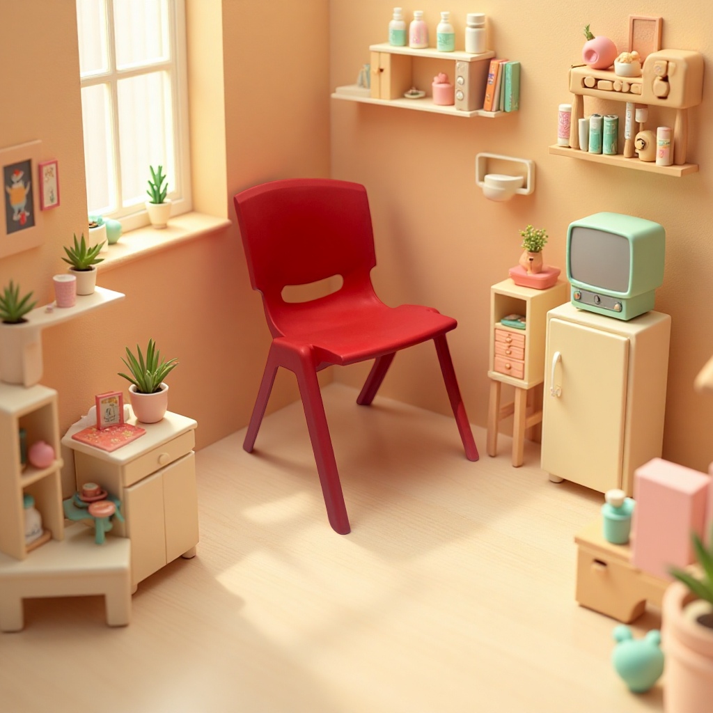 Red plastic chair, portable and lightweight, outdoor household folding chair, plastic chair Application Scenario