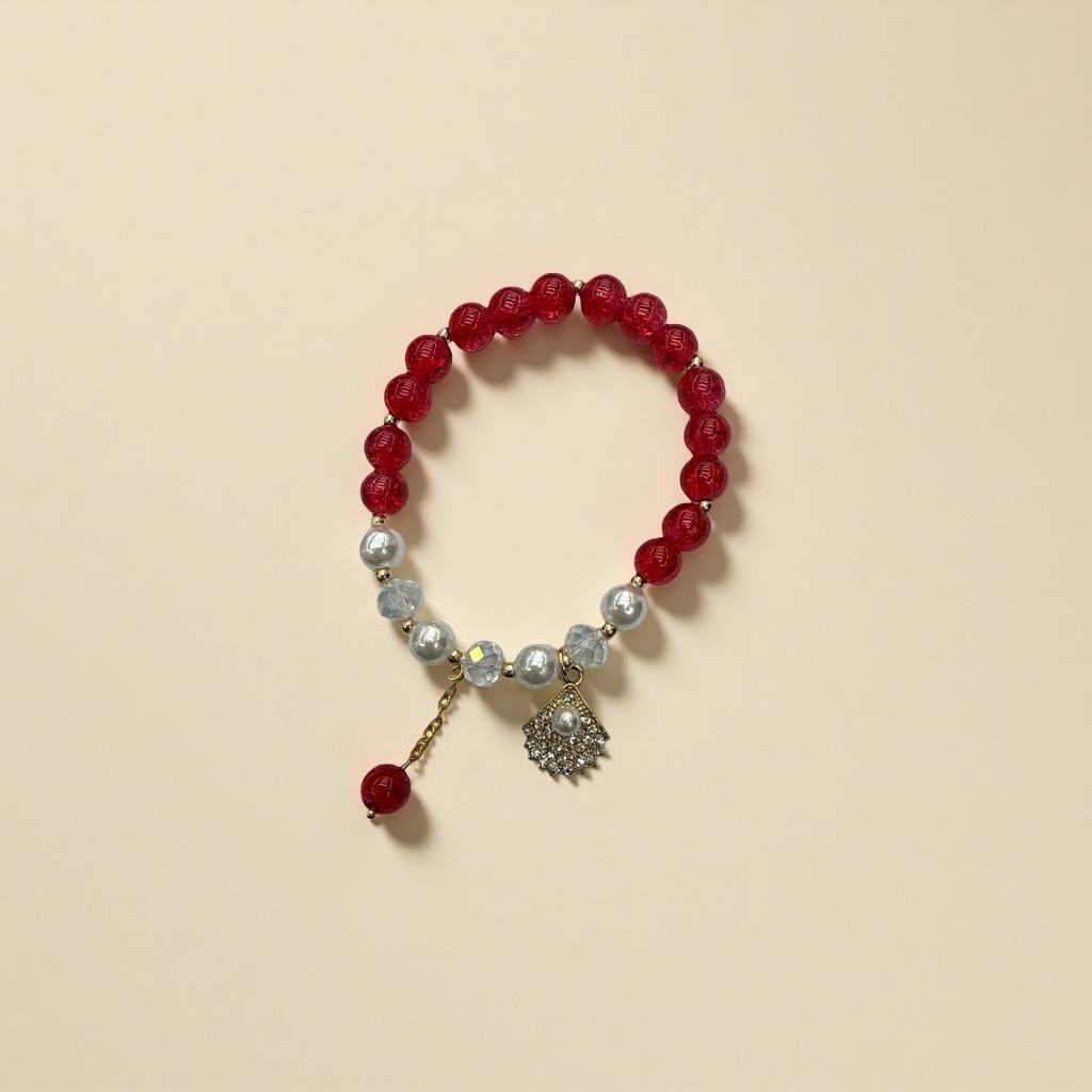 Red flower bead bracelet imitating pearl is a simple and fashionable accessory for girls as a gift Application Scenario