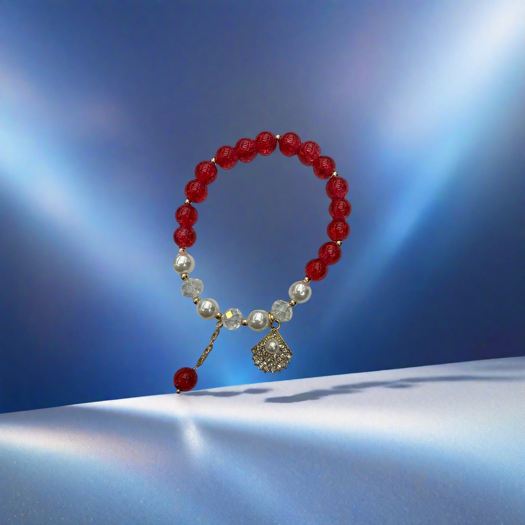 Red flower bead bracelet imitating pearl is a simple and fashionable accessory for girls as a gift Specification image