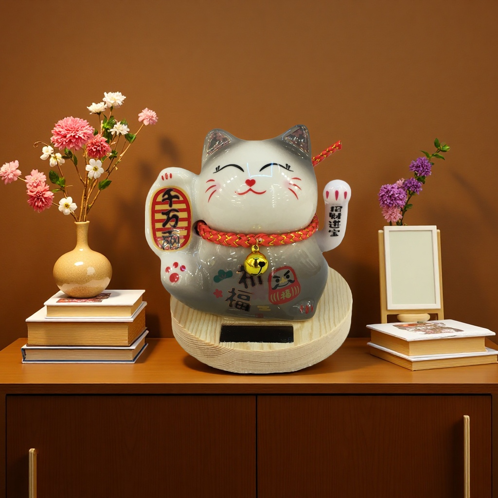 招财猫摆件招财纳福好运守护神家居装饰品太阳能猫