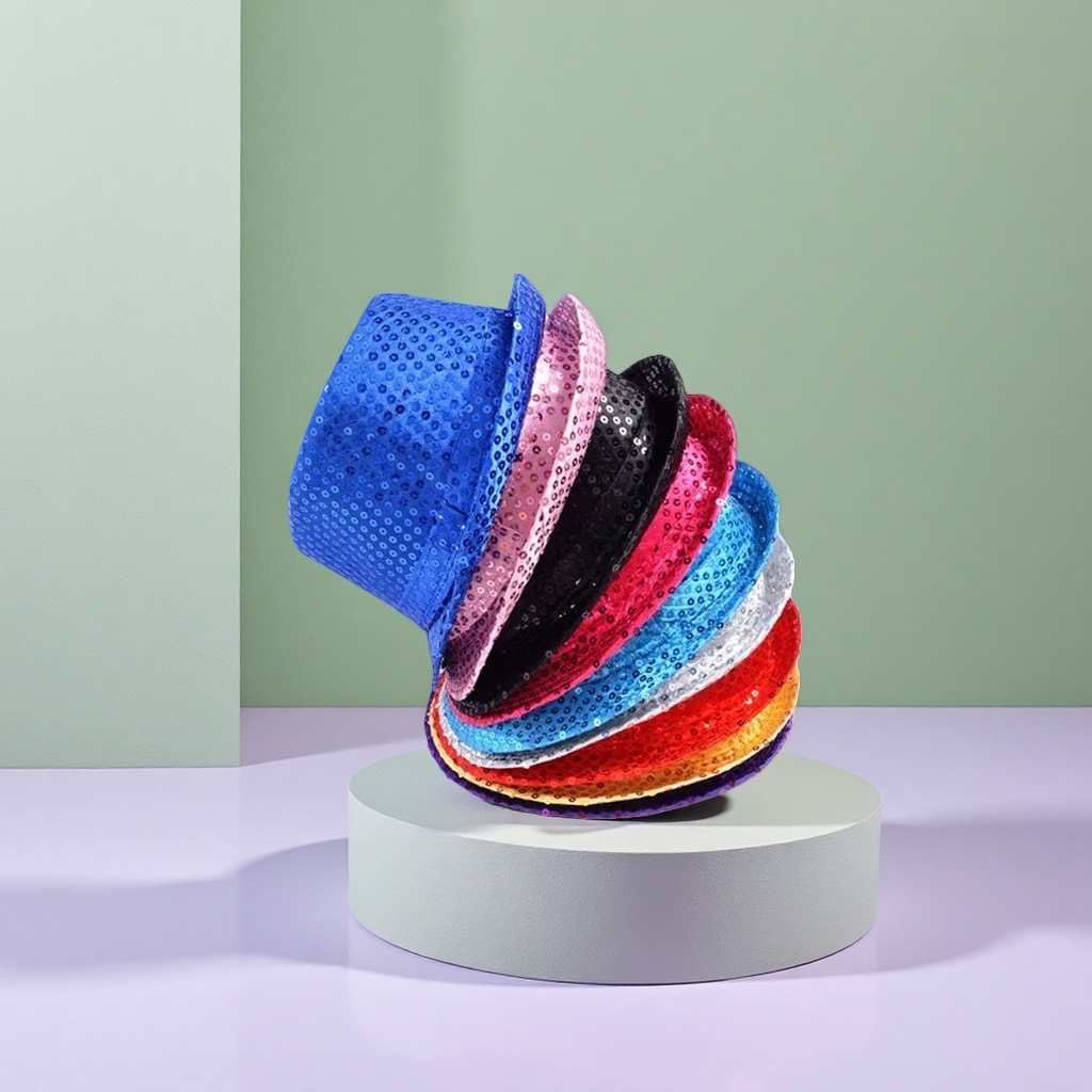 Colorful sequined top hat for women, a fashionable holiday party hat details Picture
