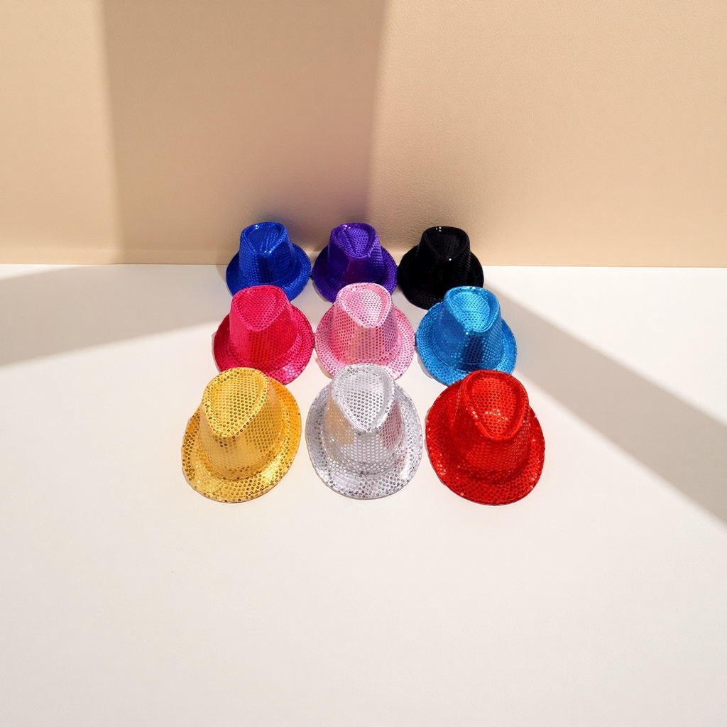 Colorful sequined top hat for women, a fashionable holiday party hat Specification image
