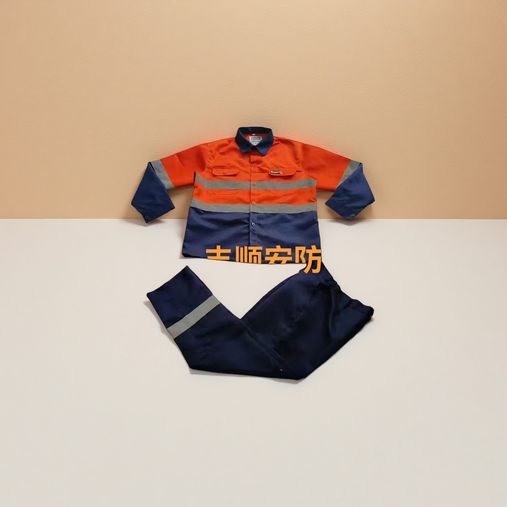 橙色深蓝拼接反光条工作服套装防静电耐磨透气舒适220307411