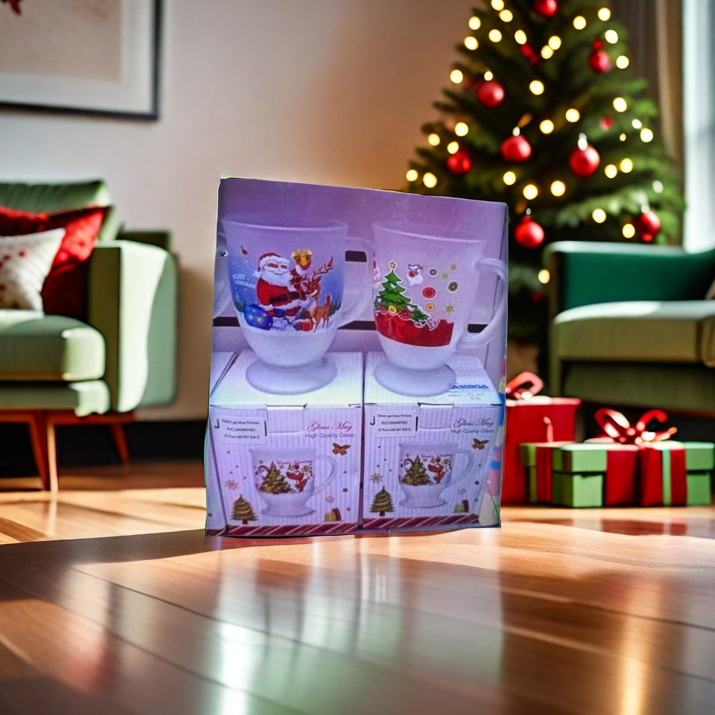 Christmas-themed glass cup gift box, warm and heat-resistant Christmas gift, home decorative cup details Picture