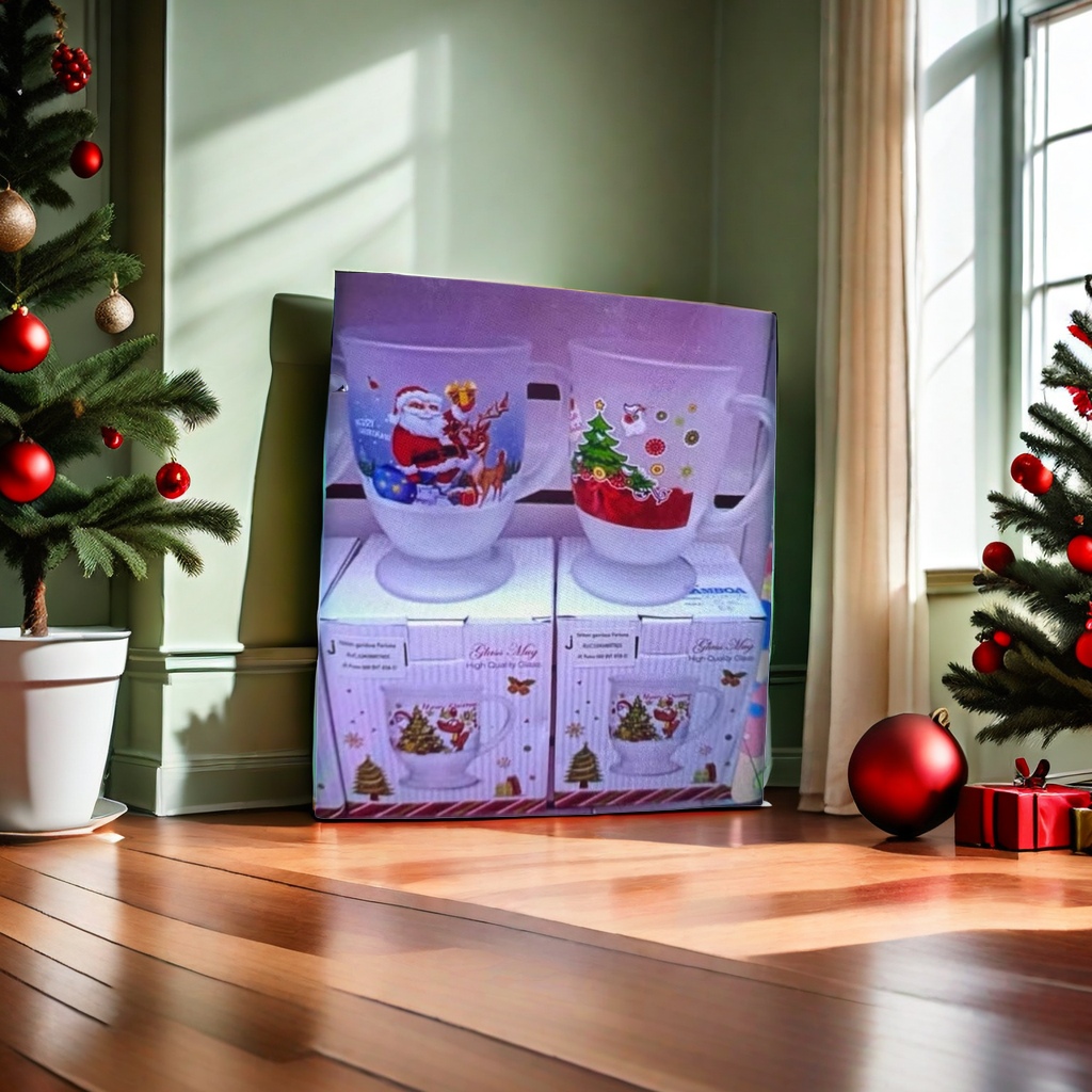 Christmas-themed glass cup gift box, warm and heat-resistant Christmas gift, home decorative cup Specification image