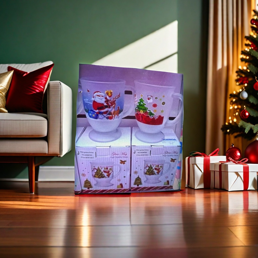 Christmas-themed glass cup gift box, warm and heat-resistant Christmas gift, home decorative cup