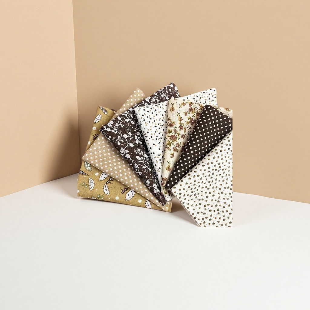 跨境外贸全棉斜纹印花布料 碎花格子波点系列7片纯棉布组现货批发