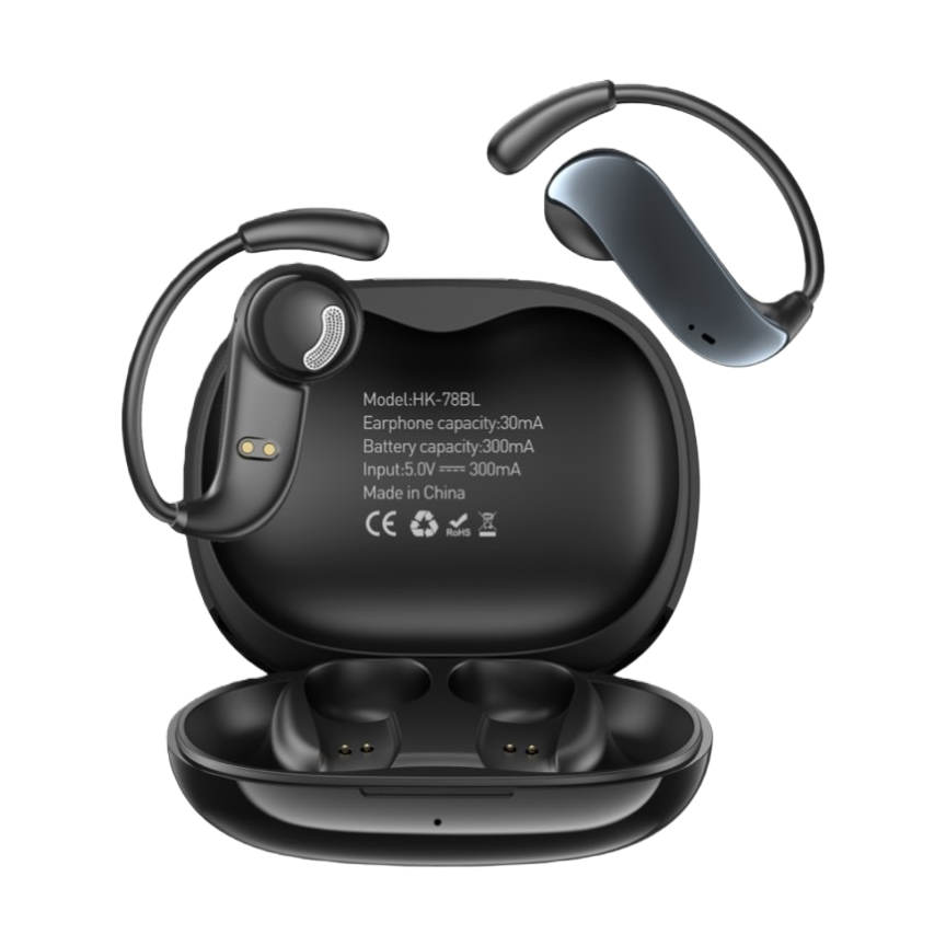 Black over-ear wireless Bluetooth headphones and charging case Item Picture