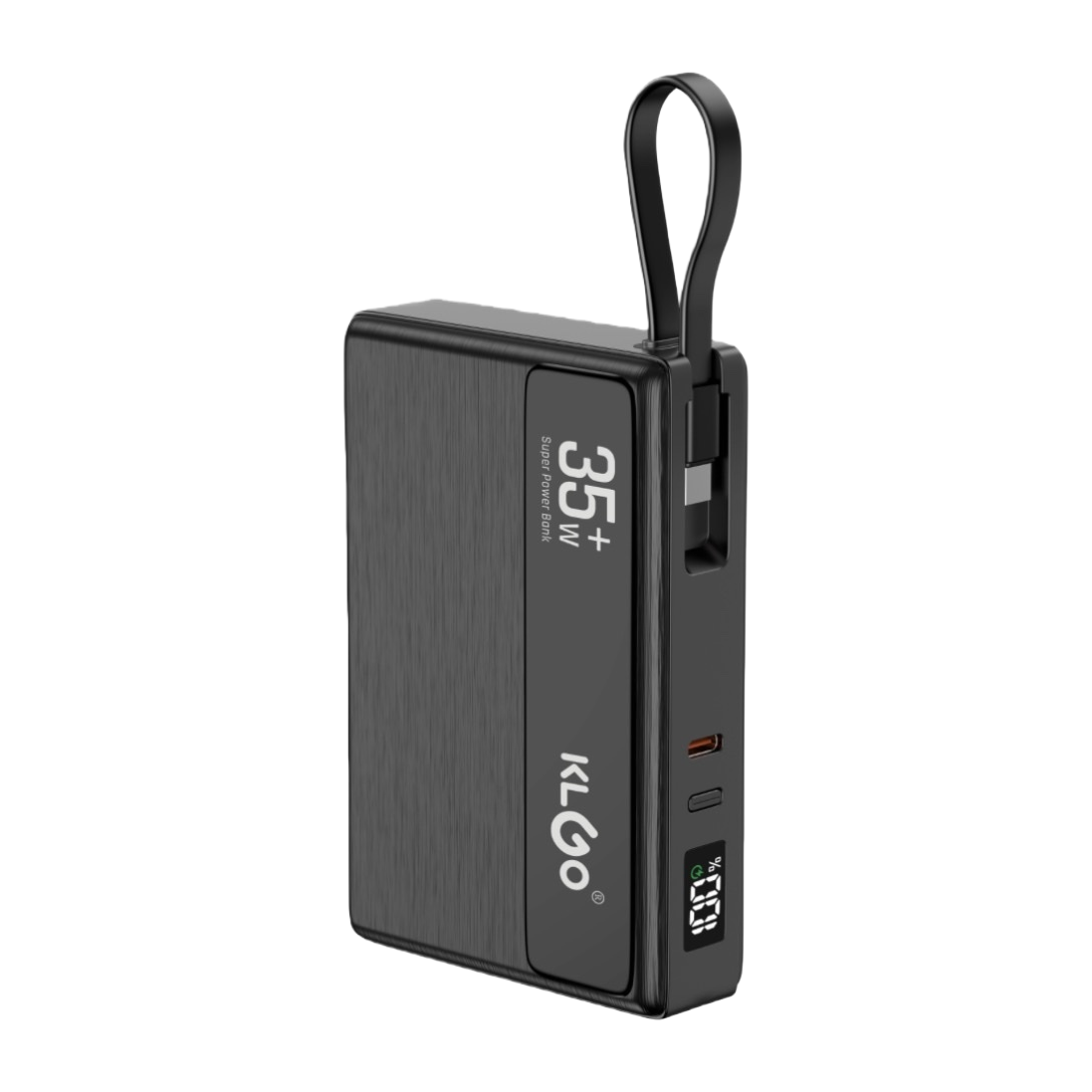 The black portable power bank has a main body with a large capacity of 20,000 mah for fast charging Item Picture