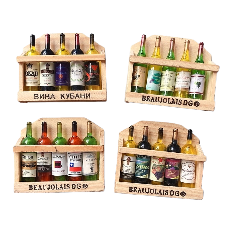 Mini wine bottle model, wooden wine rack, home decorative item, retro style storage rack Item Picture