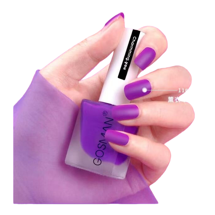 Close-up shot of purple nail polish on the hand, the same whitening nail polish from a big brand Item Picture